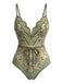 Green 1970s Bohemia Petal Collar One-Piece Swimsuit, vintage swimsuit, pin-up swimwear - perfect for women who love vintage and retro fashion