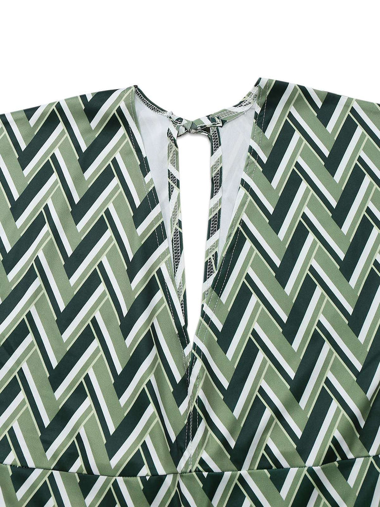 Green 1970s Boho Deep V-Neck Flare Leg Jumpsuit - vintage jumpsuit, retro fashion