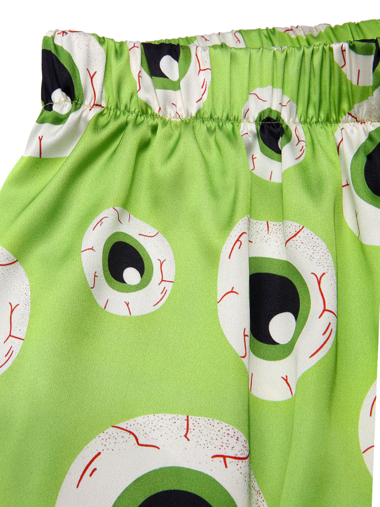 Green 1970s Halloween Eyeball Lapel Pajama Set, vintage fashion, retro style - perfect for women who love vintage and retro fashion