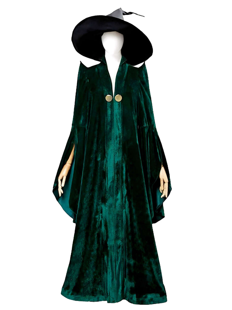 Green 1970s Halloween Velvet Witch Costume Cloak - vintage fashion, retro style
