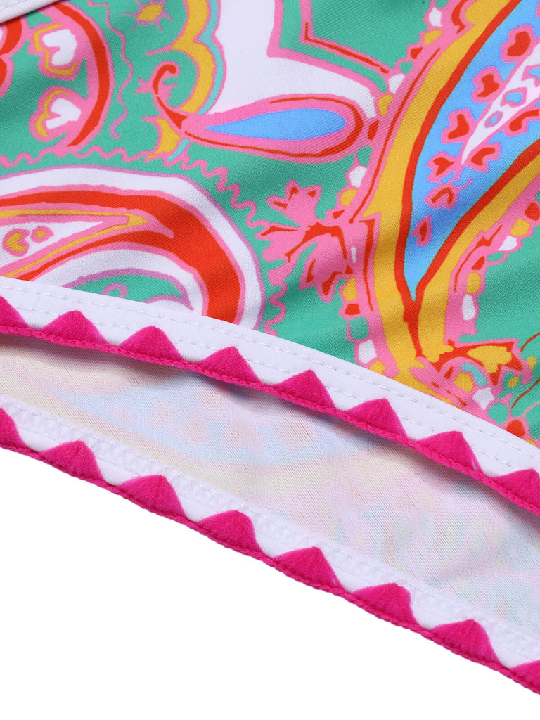 Green 1970s Hippie Print Bandeau Bikini — because 1970s glamour never goes out of style