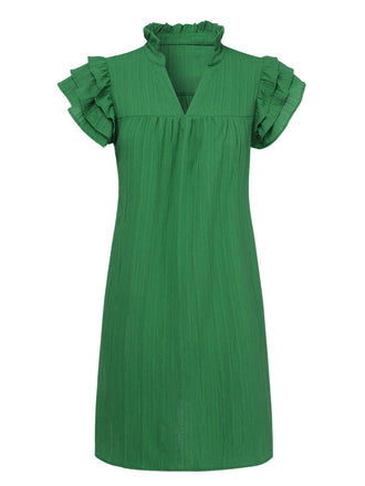 Green 1970s Solid Stand Collar Flounce Sleeve Dress, vintage dress, retro fashion - perfect for women who love vintage and retro fashion