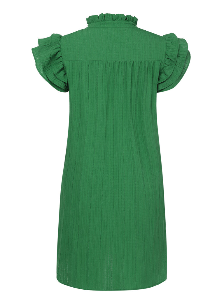 Green 1970s Solid Stand Collar Flounce Sleeve Dress, vintage dress, retro fashion - perfect for women who love vintage and retro fashion