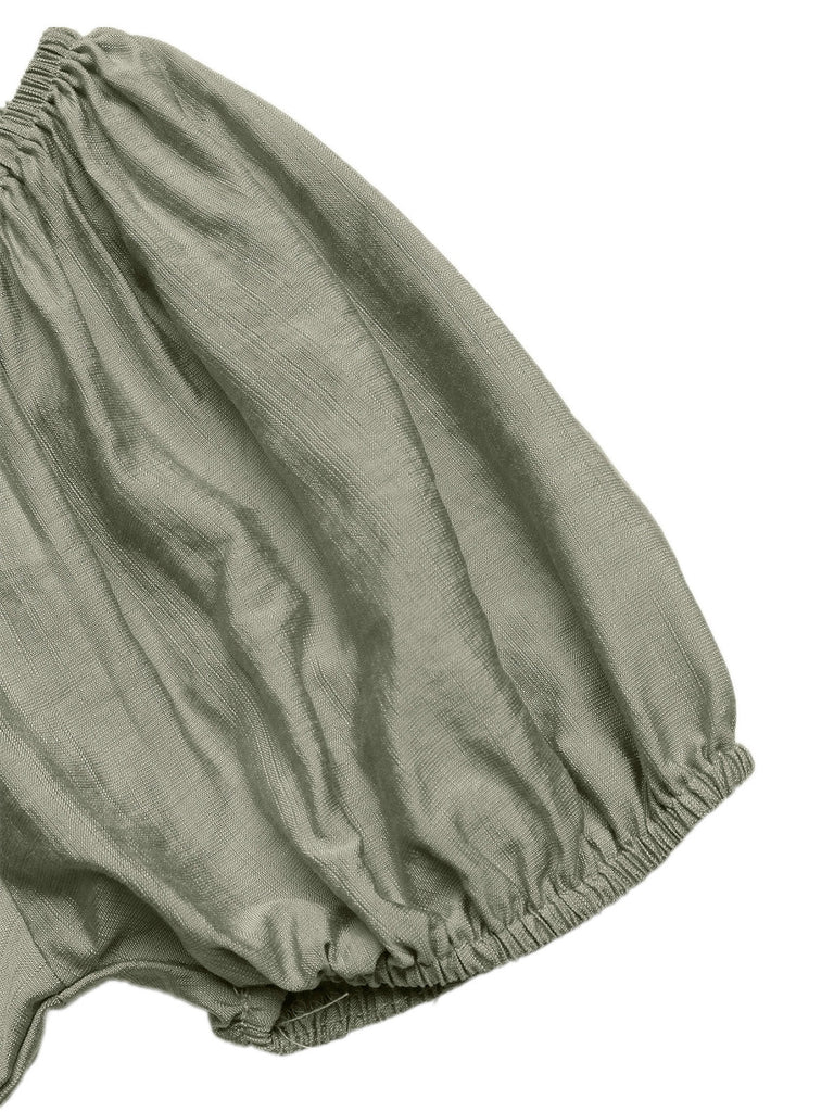 Green 1970s Square Neck Puff Sleeve Boho Dress - vintage dress, retro fashion for vintage lovers