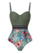 Green 1970s Tropical Patchwork Strap Swimsuit, vintage swimsuit, pin-up swimwear - perfect for women who love vintage and retro fashion