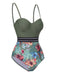 Green 1970s Tropical Patchwork Strap Swimsuit, vintage swimsuit, pin-up swimwear - perfect for women who love vintage and retro fashion