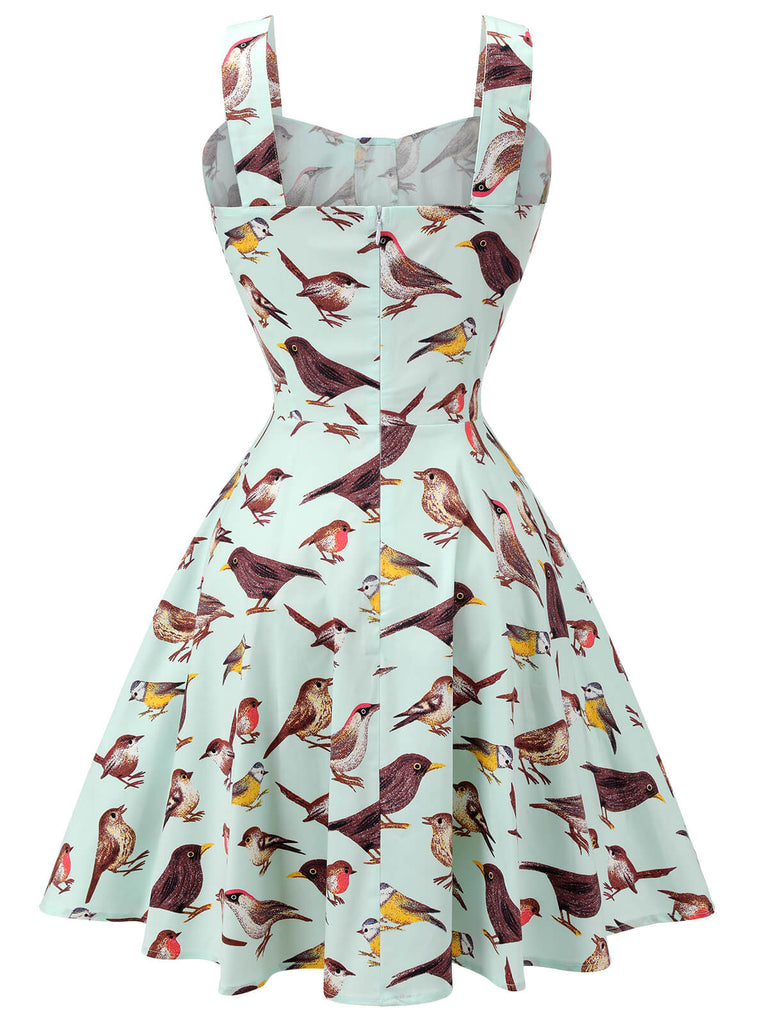 Green 1980s Bird Square Collar Sleeveless Dress — vintage elegance for the modern woman