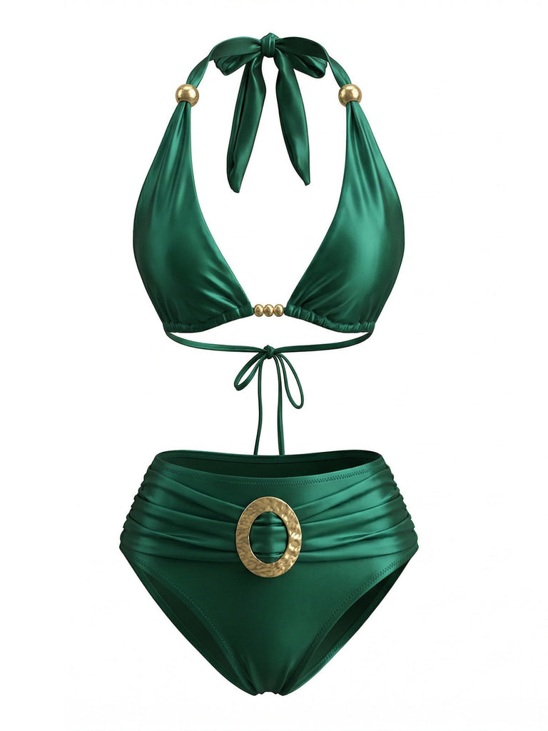 Bright Green 1980s Halter Vintage Bikini Set 2