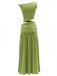 Green 2PCS 1930s Off-Shoulder Top & Slit Ruched Maxi Skirt-back-view