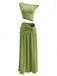 Glamorous 1930s style convertible off-shoulder top and ruched maxi skirt set with metal accents, perfect for vintage themed events and evening wear