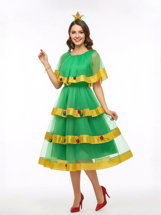 Green Christmas Tree Costume With Bell - vintage fashion, retro style