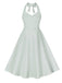 She slips into this Green Gray 1950s Halter Plaids Dress and suddenly it's a 1950s daydream