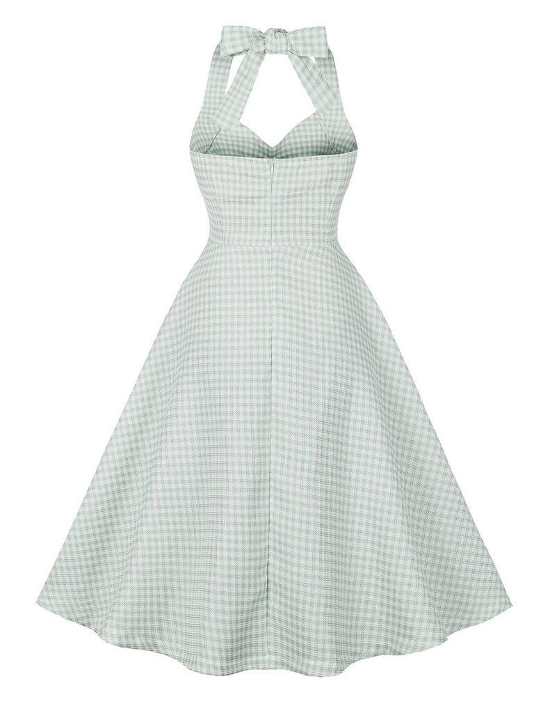 Green Gray 1950s Halter Plaids Dress: where 1950s romance meets her modern spirit