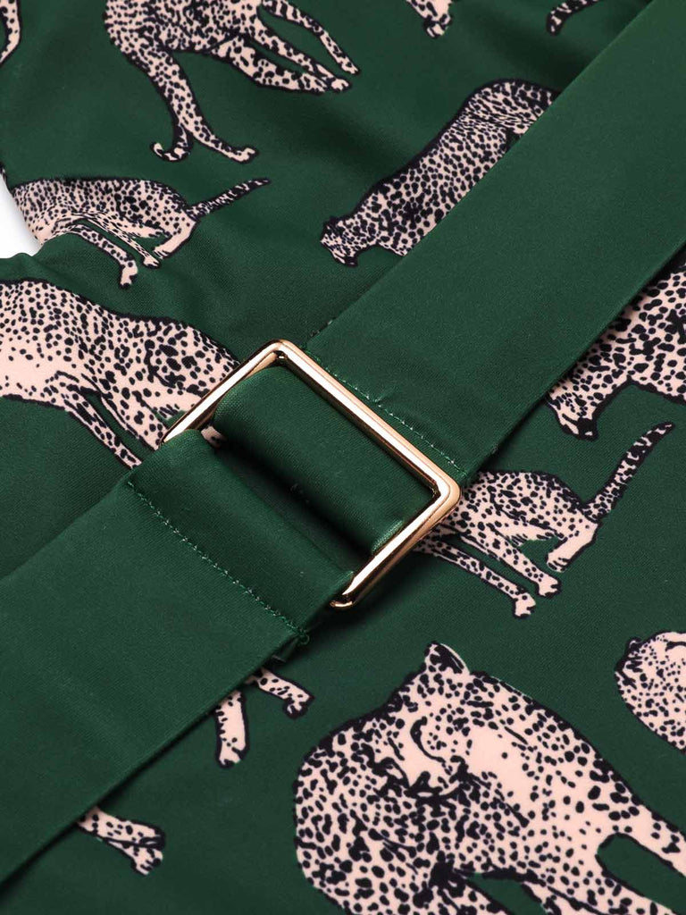 Green Jaguar Vintage Halter One-piece Swimsuit: timeless style reimagined
