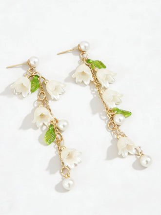 Green Floral Earrings Vintage Classic Accessory 2