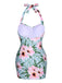 Green & Pink 1930s Floral Polka Dot Halter Swimsuit, vintage swimsuit, pin-up swimwear - perfect for women who love vintage and retro fashion