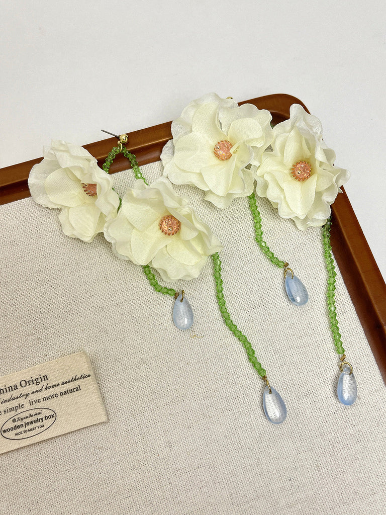 Green Resin Flower Bead Drop Earrings, vintage fashion, retro style - perfect for women who love vintage and retro fashion