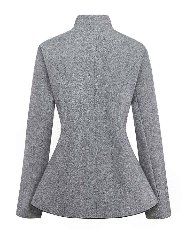 Grey 1940s Faux-Wool Stand Collar Buttons Jacket - vintage fashion, retro style