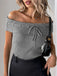 Grey 1950s Off-Shoulder Knitted Top - vintage fashion, retro style