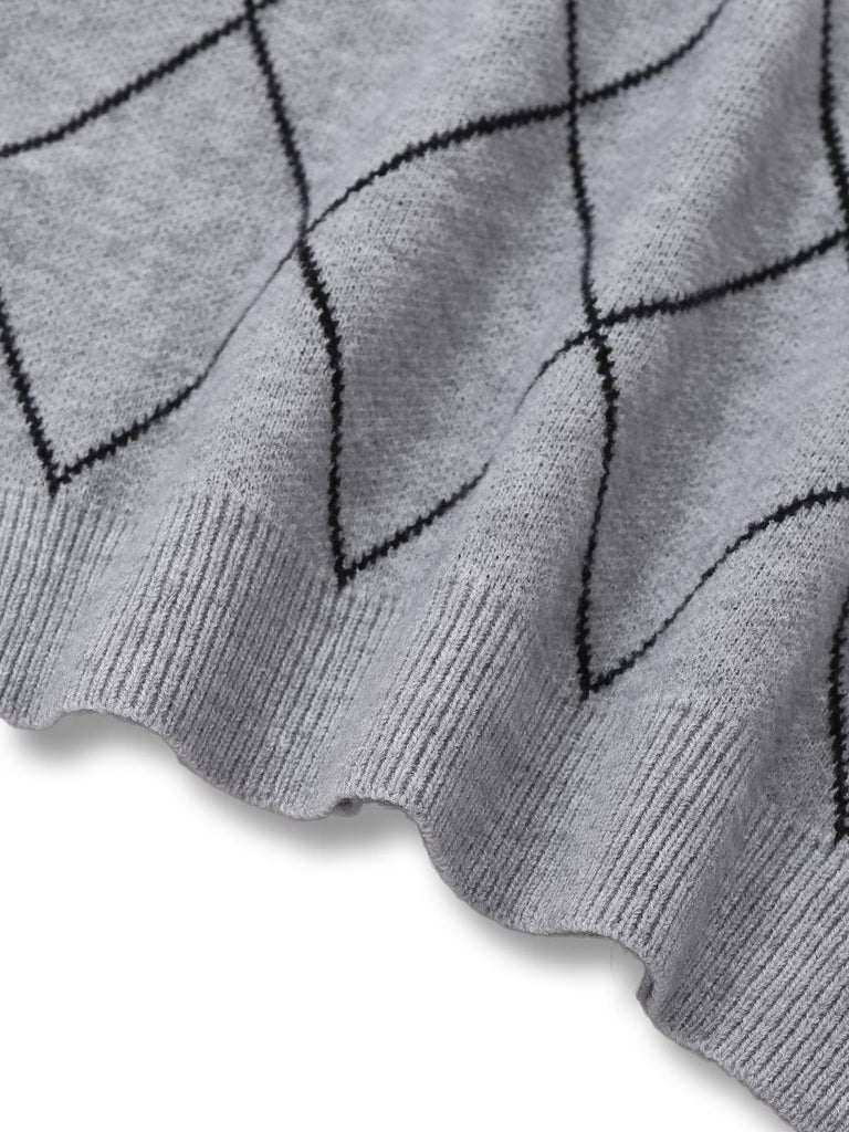 Grey 1950s Round Neck Bow Pullover Sweater - vintage fashion, retro style