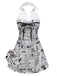 Grey 1960s Newspaper Print Halter V-Neck Dress - vintage dress, retro fashion, elegant style for vintage lovers