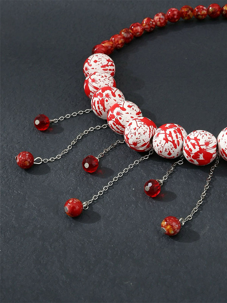 Halloween Blood Drop Beaded Tassel Necklace - vintage fashion, retro style