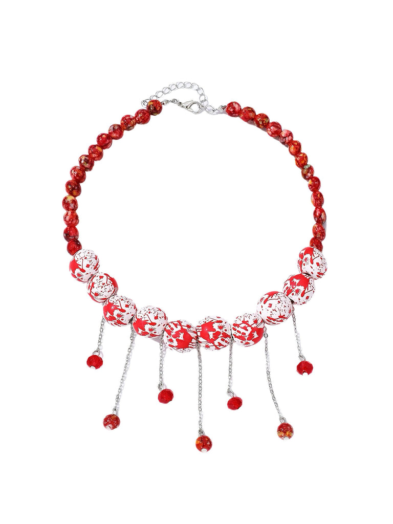 Halloween Blood Drop Beaded Tassel Necklace - vintage fashion, retro style