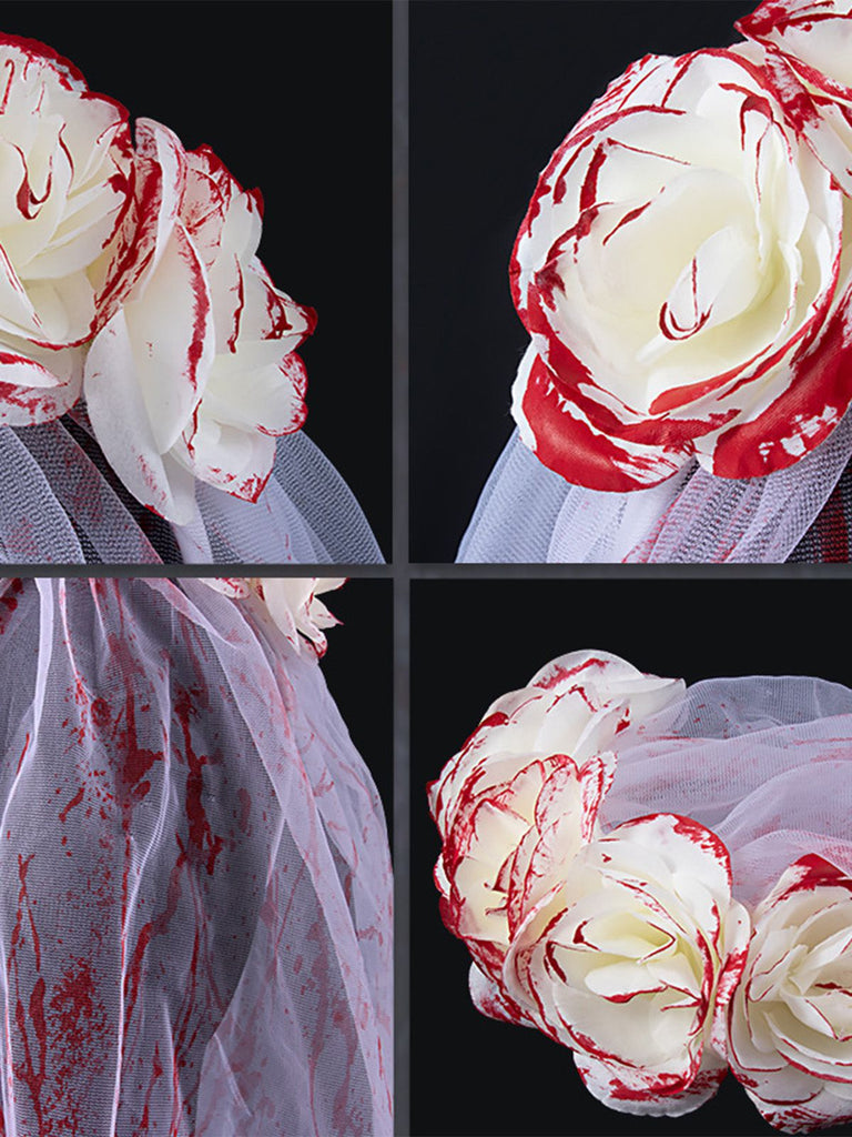 Halloween Blood Rose Ghost Bride Tulle Veil - vintage fashion, retro style