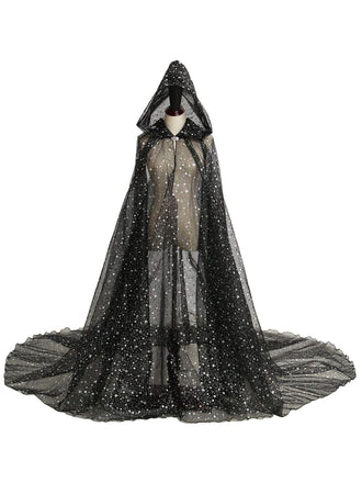Halloween Foil Hooded Long Train Cape - vintage fashion, retro style