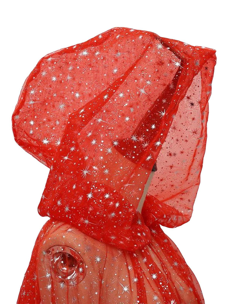 Halloween Foil Hooded Long Train Cape - vintage fashion, retro style