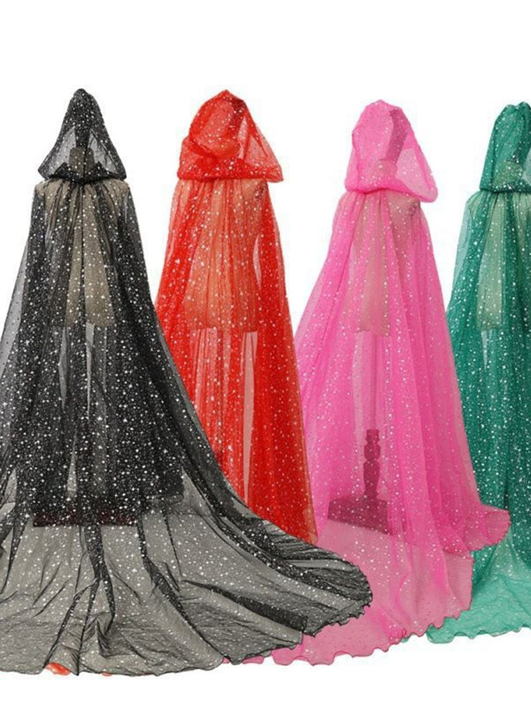 Halloween Foil Hooded Long Train Cape - vintage fashion, retro style