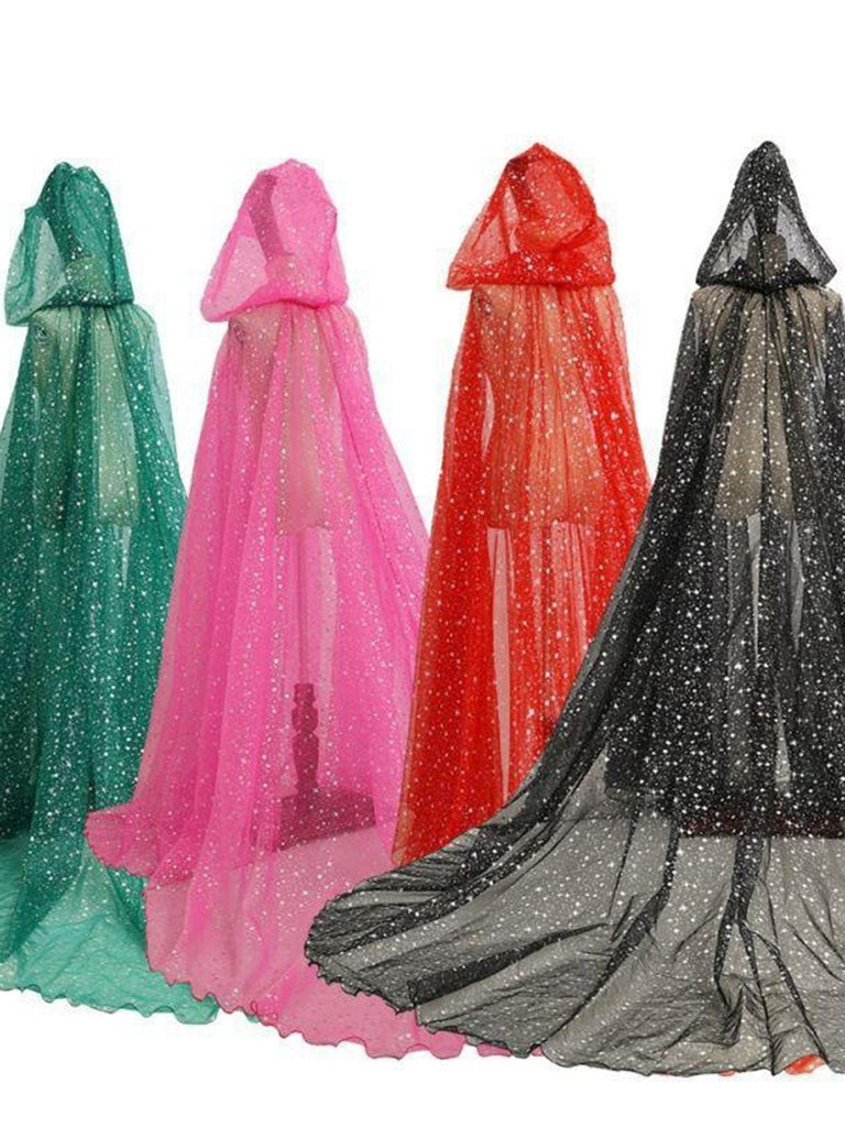 Halloween Foil Hooded Long Train Cape - vintage fashion, retro style