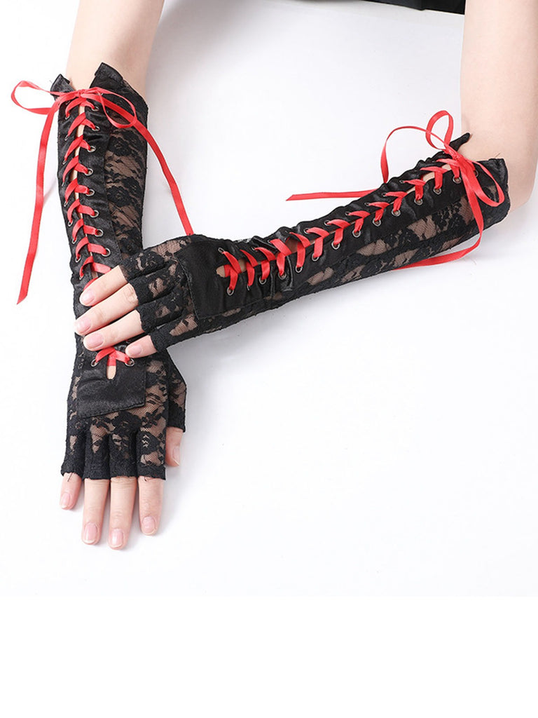 This Halloween Punk Party Lace-Up Half Finger Gloves carries vintage stories waiting to be told