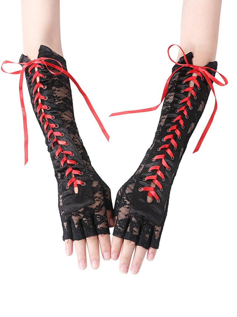 Halloween Punk Party Lace-Up Half Finger Gloves: vintage detail work for the woman who notices