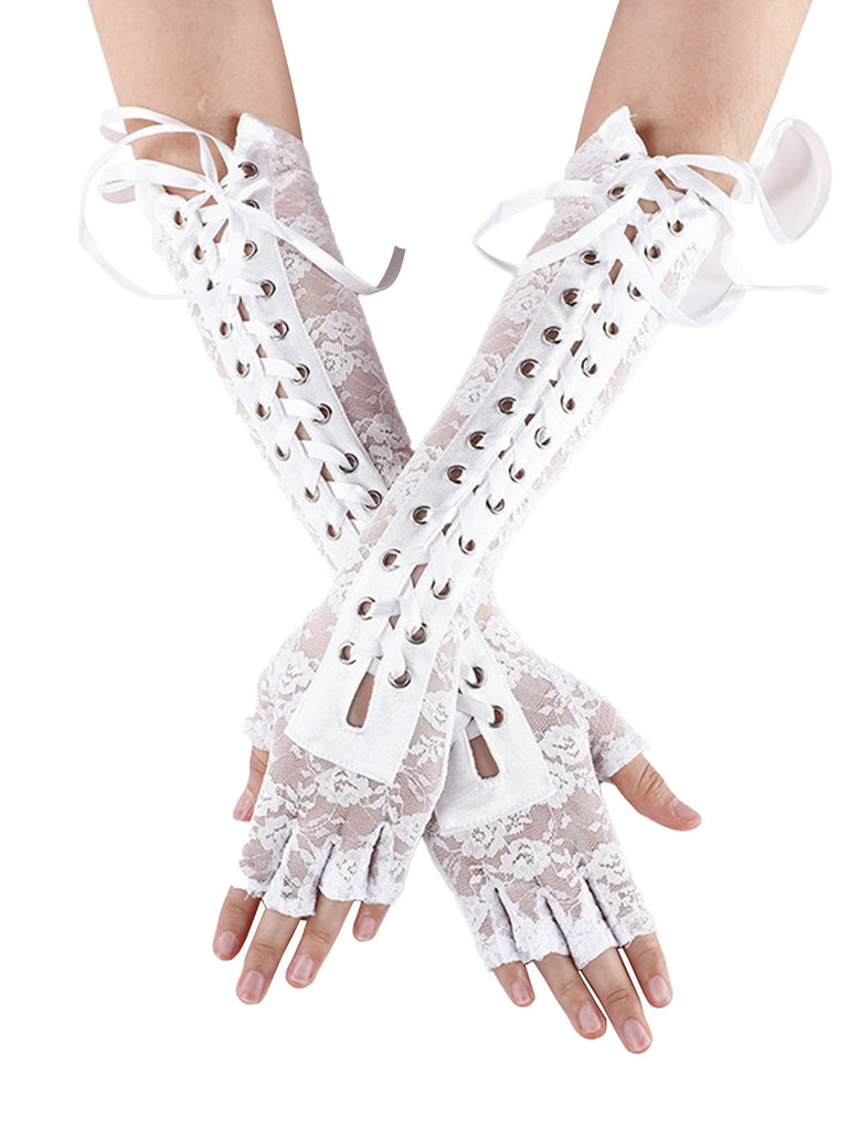 This Halloween Punk Party Lace-Up Half Finger Gloves carries vintage stories waiting to be told
