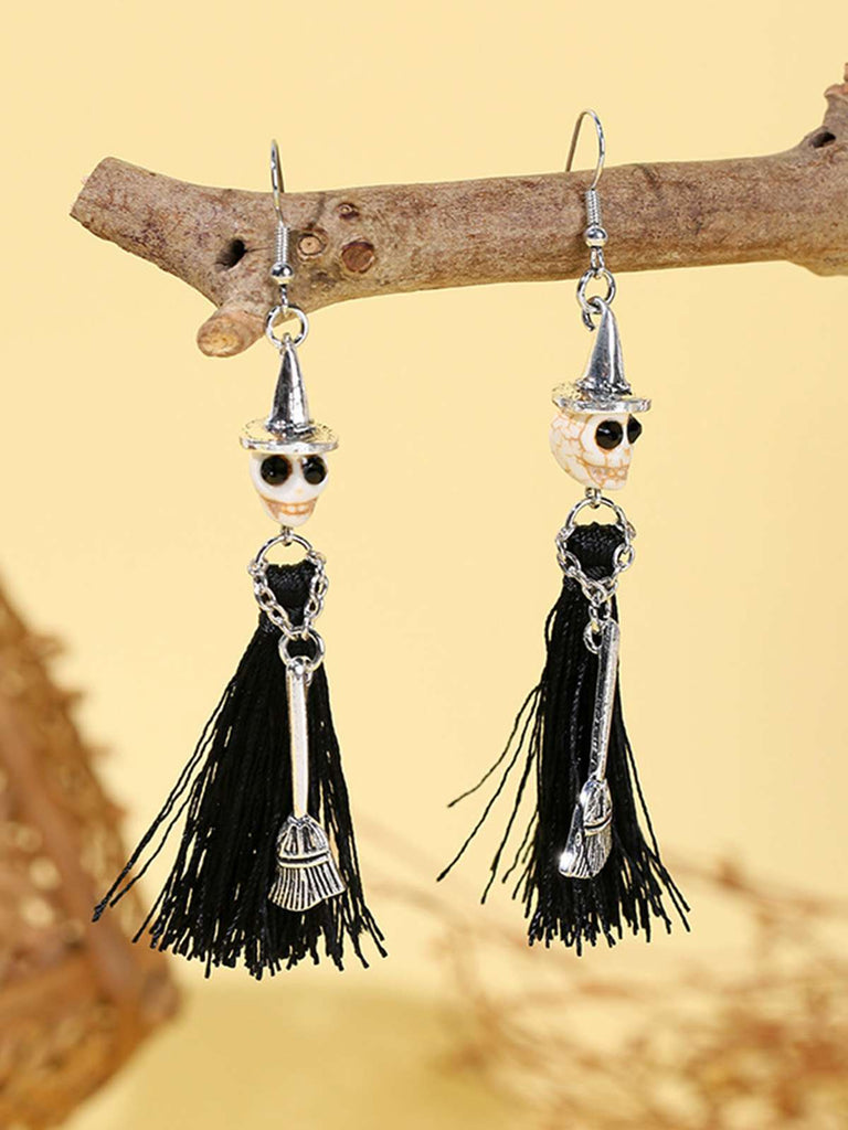 Halloween Witch Skull Tassel Earrings - vintage fashion, retro style