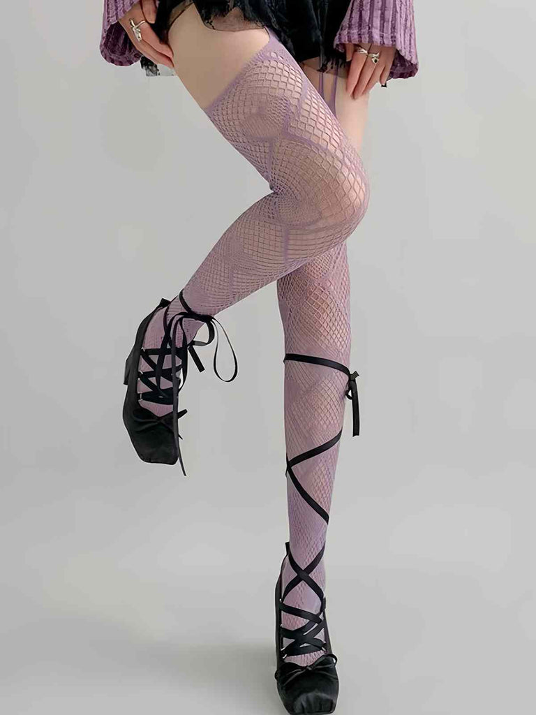 Heart Pattern Thigh High Fishnet Stockings - vintage fashion, retro style