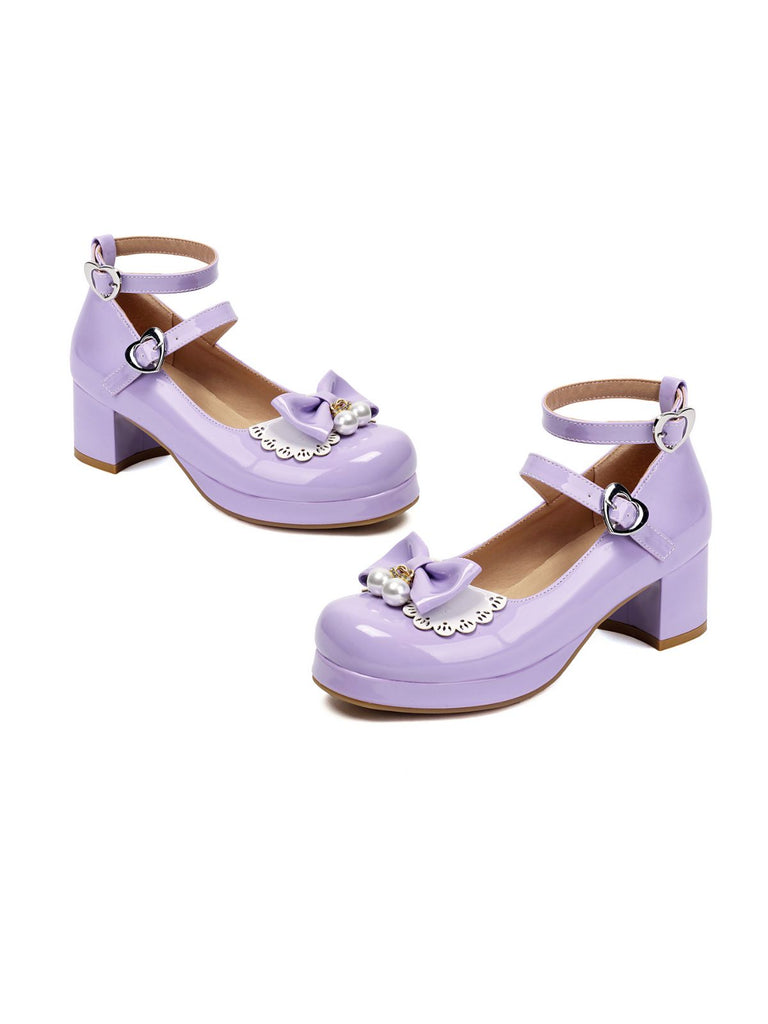 Heart Pearl Bow Mary Jane Heels - vintage shoes, retro heels