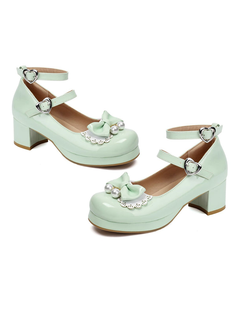 Heart Pearl Bow Mary Jane Heels - vintage shoes, retro heels