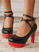 Mary Jane Color Block Round Toe Strap Chunky High Heels - vintage shoes, retro heels