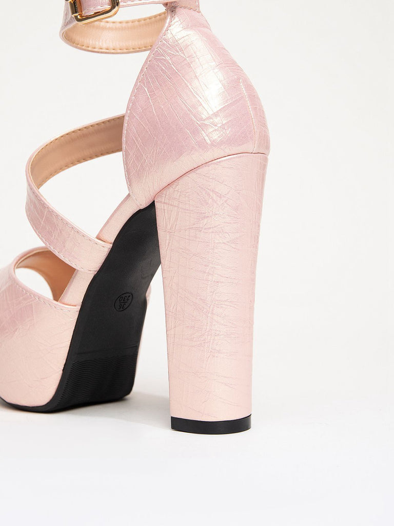 Vintage Valentine's Day PU Leather Chunky High Heels - vintage shoes, retro heels
