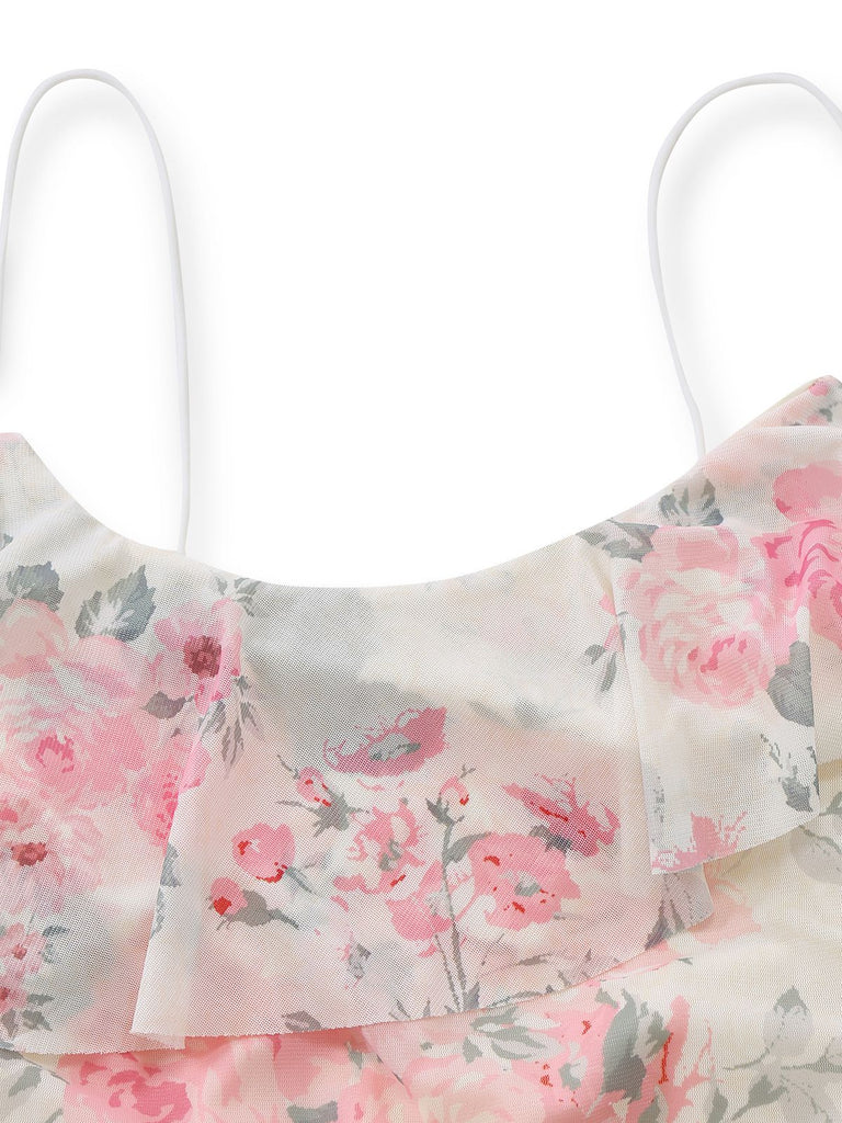 1930s High Waist Rose Print Slit Dress