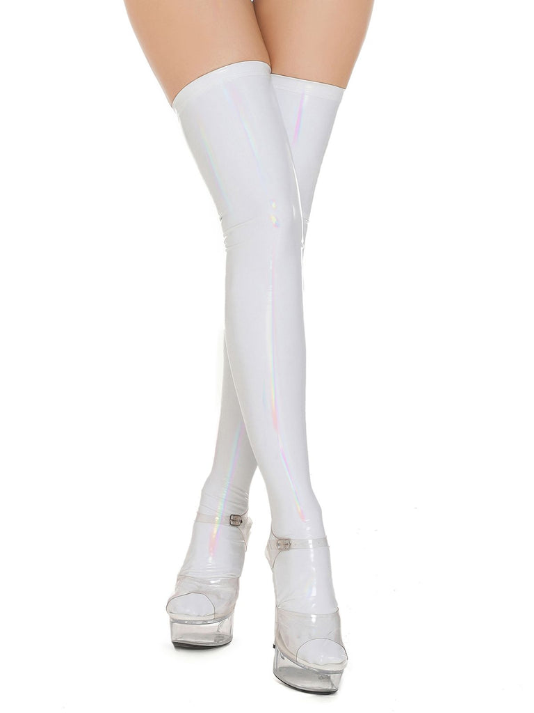 This High-Shine Leather Thigh High Stockings whispers vintage secrets to those who notice