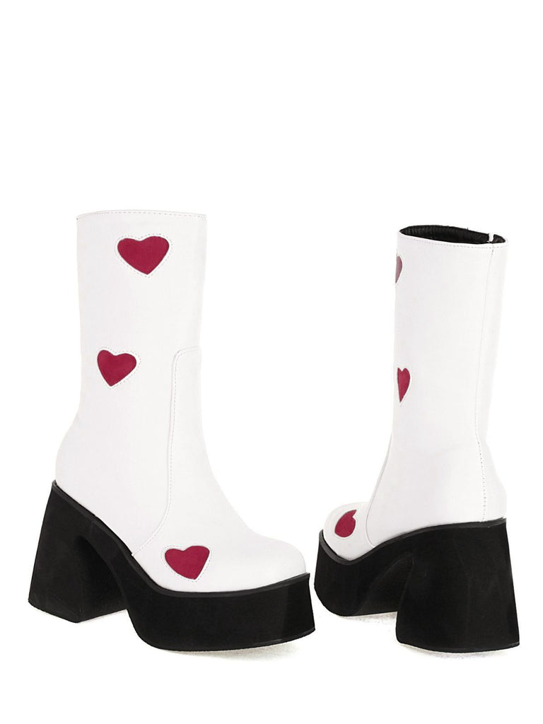 Hollow Hearts Leather Chunky Platform Boots - vintage fashion, retro style