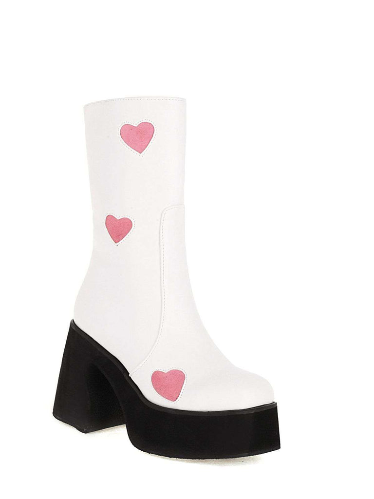 Hollow Hearts Leather Chunky Platform Boots - vintage fashion, retro style