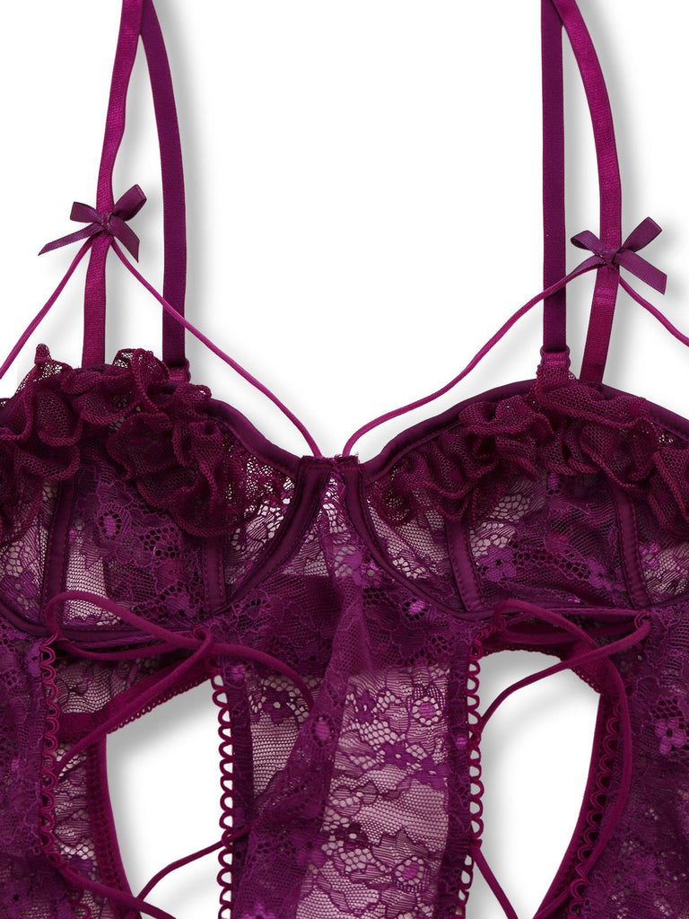 1980s Solid Lace Sheer Bodysuit Nighties