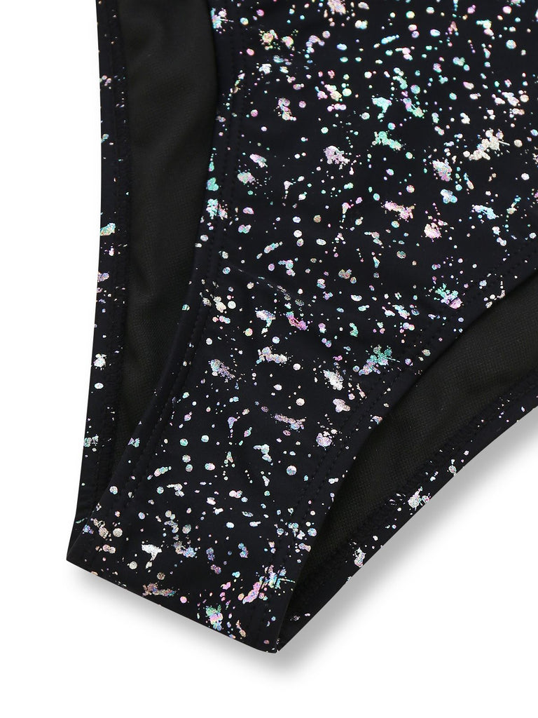 Black 1980s Reflective One-Piece Swimsuit