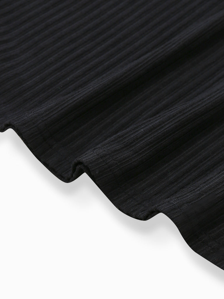 Black 1940s Leopard Faux Fur Trim Ribbed Knit Dress