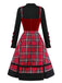 [Pre-Sale] 2PCS 1950s Velvet Bow Turtleneck Knitted Top & Plaid Dress