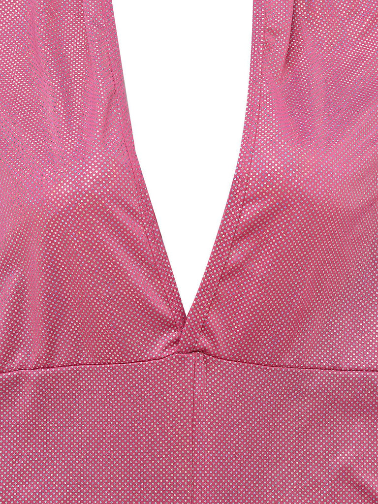 1970s Sheer Solid Deep V-Neck Flare Jumpsuit